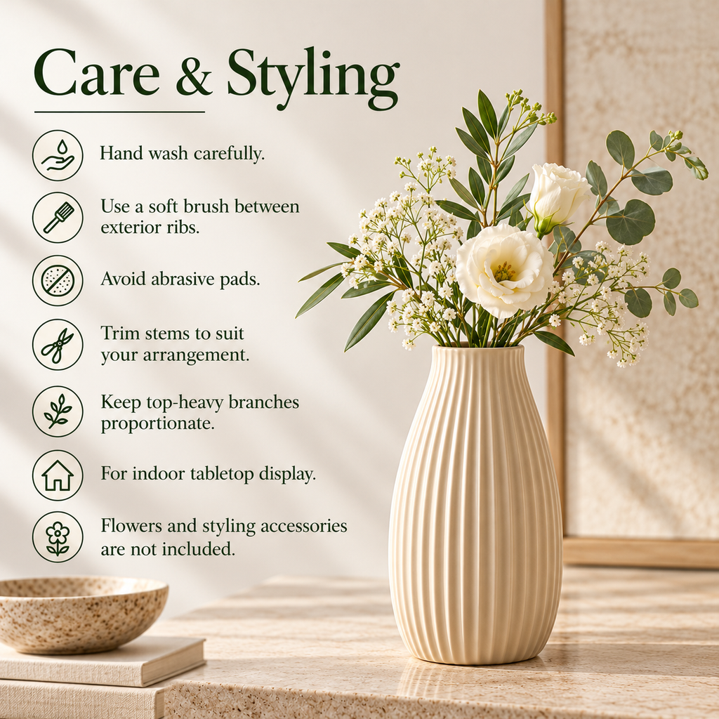 LURSEQIA™ Pleat Fluted Ceramic Vase — Tall Ribbed Stoneware Flower Vase for Console Tables & Modern Home Decor