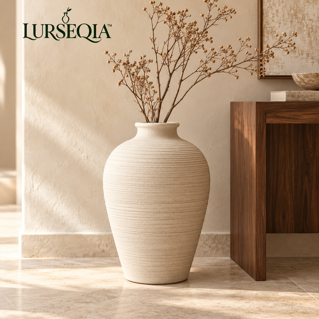LURSEQIA™ Landmark Tall Ceramic Floor Vase — Textured Stoneware Decorative Vase for Dried Branches, Pampas & Entryway Styling