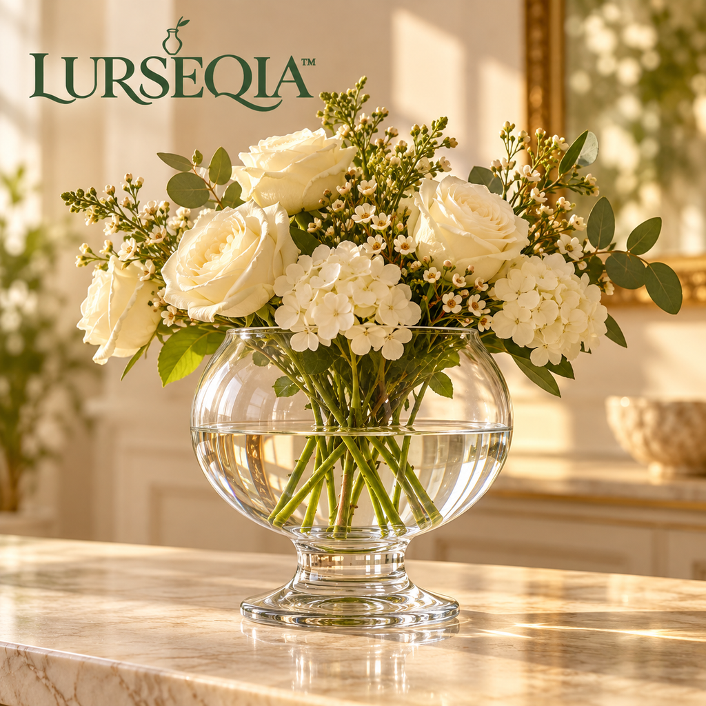 LURSEQIA™ Rise Footed Glass Vase — Pedestal Flower Vase for Dining Centerpieces, Fresh Bouquets & Shelf Styling