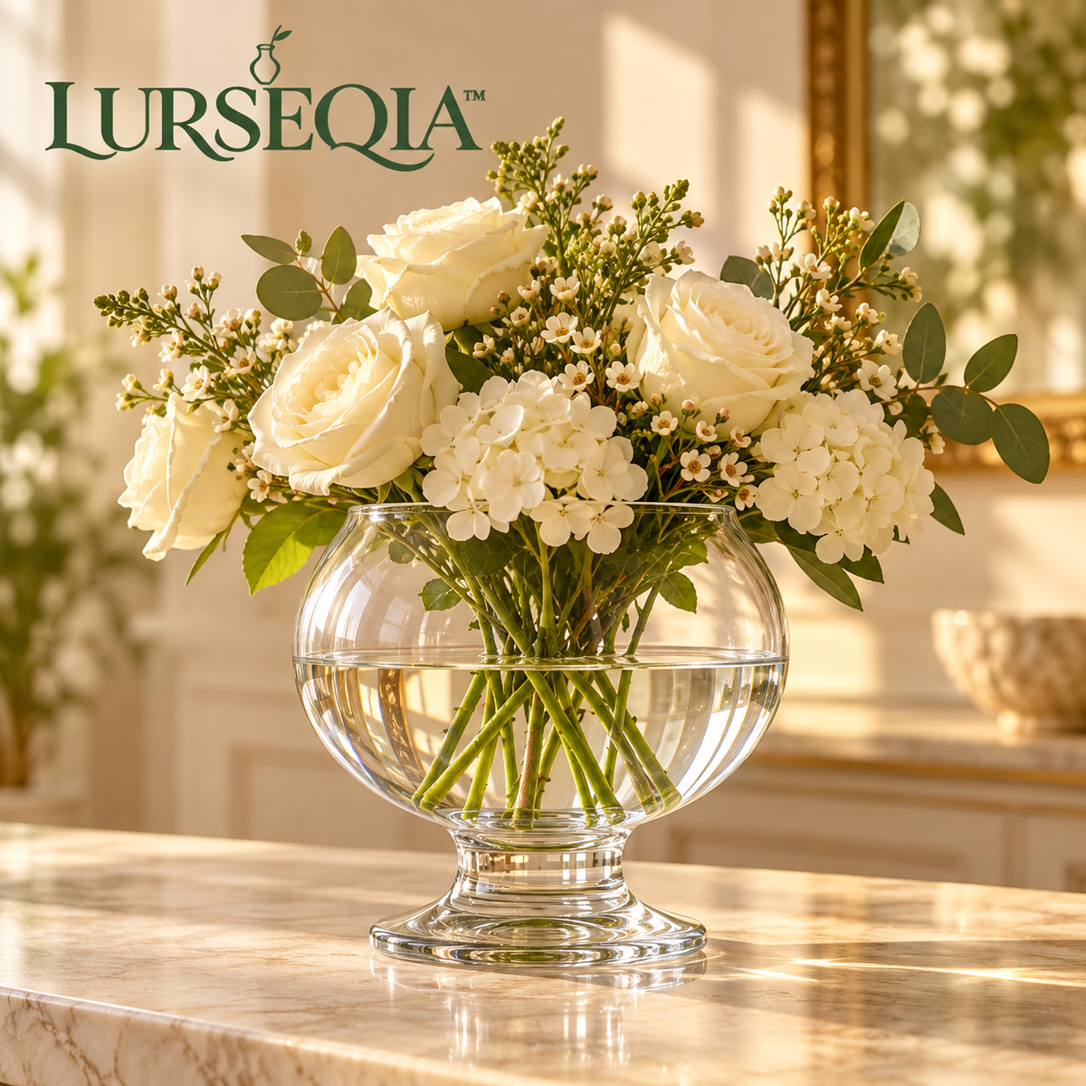 LURSEQIA™ Rise Footed Glass Vase — Pedestal Flower Vase for Dining Centerpieces, Fresh Bouquets & Shelf Styling