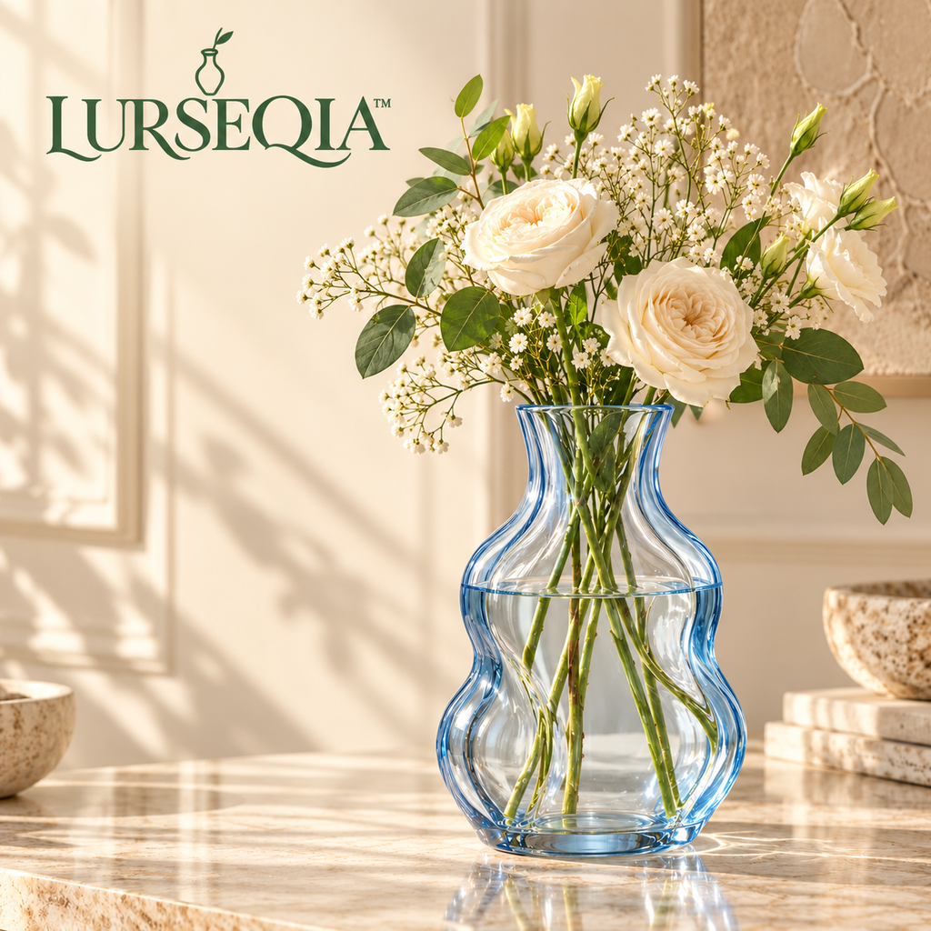LURSEQIA™ Tide Wavy Glass Vase — Sculptural Colored Flower Vase with Undulating Sides for Modern Tabletop Decor