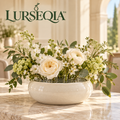 LURSEQIA™ Basin Low Wide Ceramic Vase — Stoneware Floral Centerpiece with Removable Stem Grid for Dining & Coffee Tables