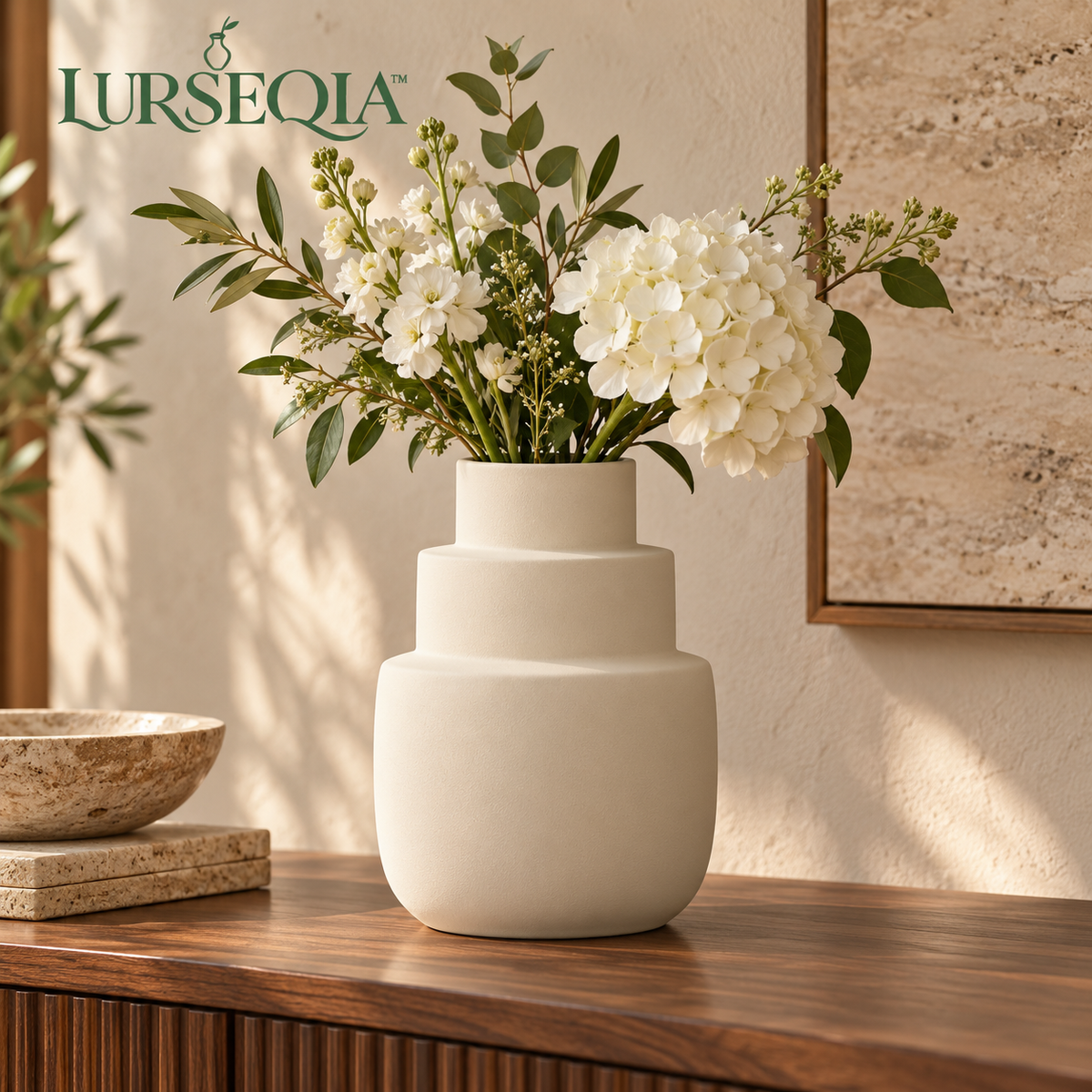 LURSEQIA™ Terrace Stepped Ceramic Vase — Tiered Stoneware Flower Vase for Entryway Consoles, Sideboards & Statement Decor