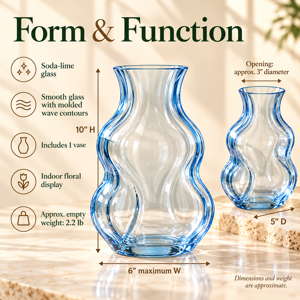 LURSEQIA™ Tide Wavy Glass Vase — Sculptural Colored Flower Vase with Undulating Sides for Modern Tabletop Decor