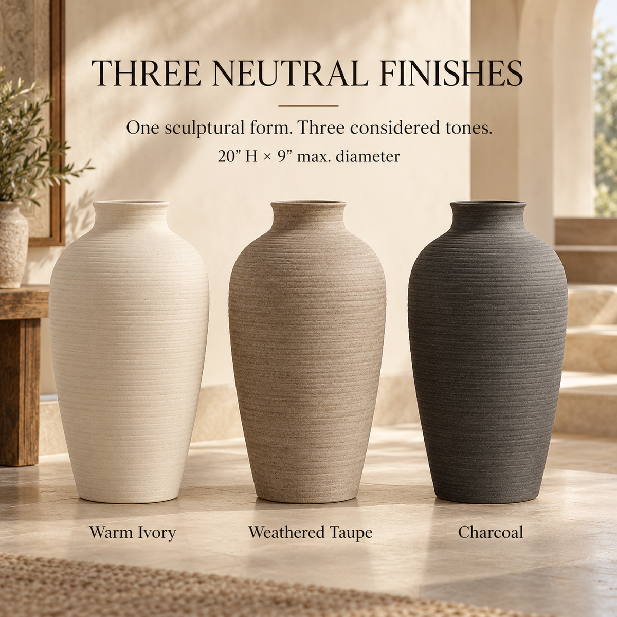 LURSEQIA™ Landmark Tall Ceramic Floor Vase — Textured Stoneware Decorative Vase for Dried Branches, Pampas & Entryway Styling