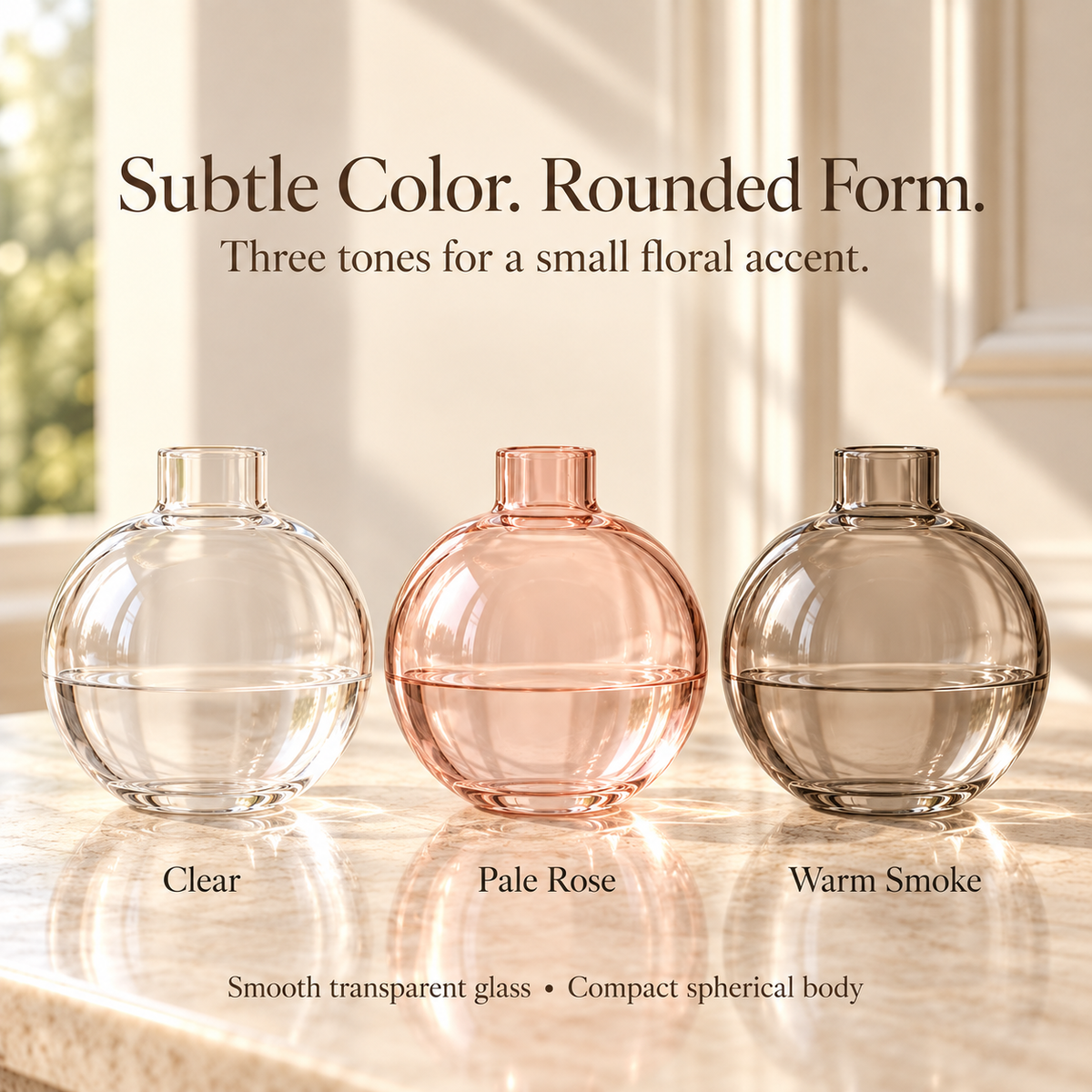 LURSEQIA™ Halo Round Glass Bud Vase — Sphere Flower Vase with Narrow Neck for Single Stems & Small Tabletop Arrangements