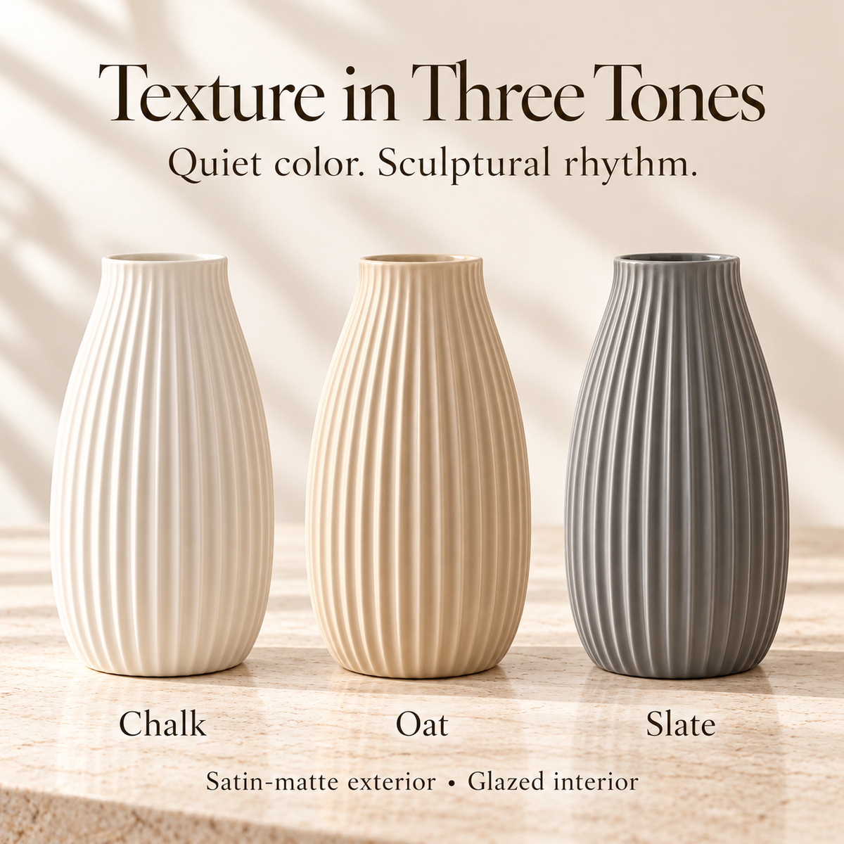 LURSEQIA™ Pleat Fluted Ceramic Vase — Tall Ribbed Stoneware Flower Vase for Console Tables & Modern Home Decor