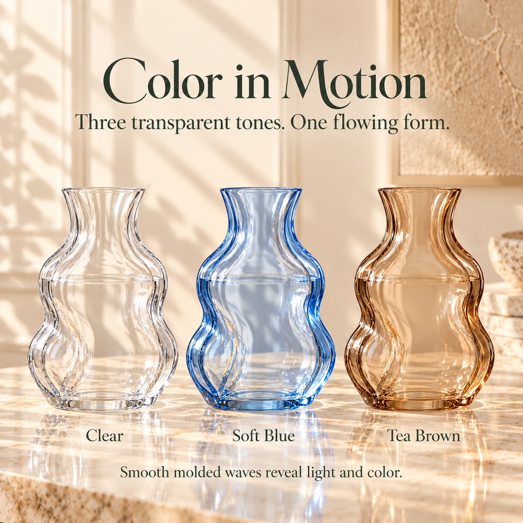LURSEQIA™ Tide Wavy Glass Vase — Sculptural Colored Flower Vase with Undulating Sides for Modern Tabletop Decor