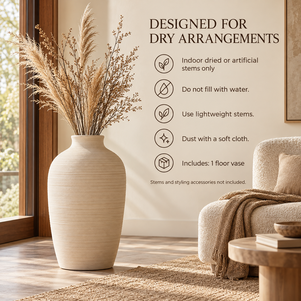 LURSEQIA™ Landmark Tall Ceramic Floor Vase — Textured Stoneware Decorative Vase for Dried Branches, Pampas & Entryway Styling