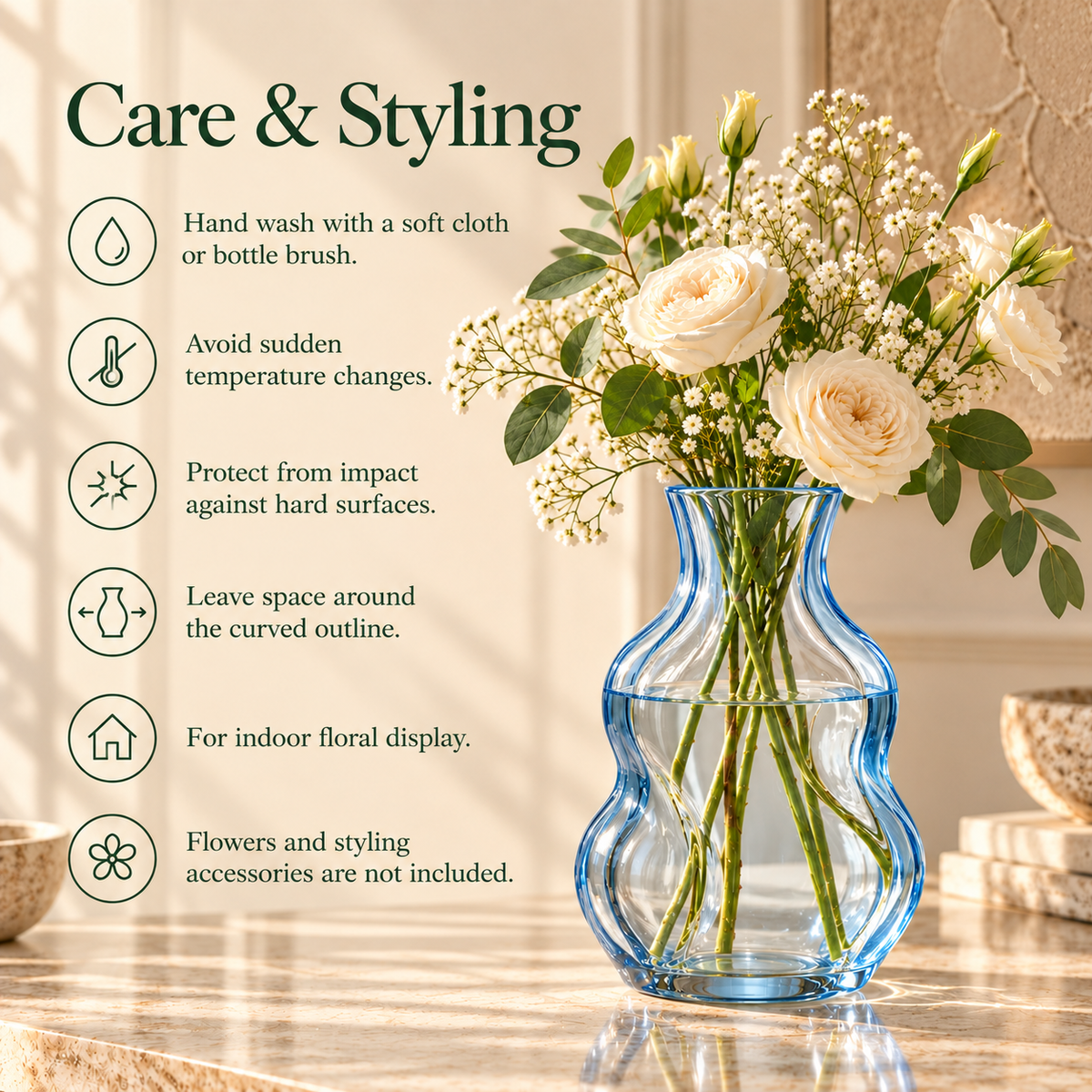 LURSEQIA™ Tide Wavy Glass Vase — Sculptural Colored Flower Vase with Undulating Sides for Modern Tabletop Decor