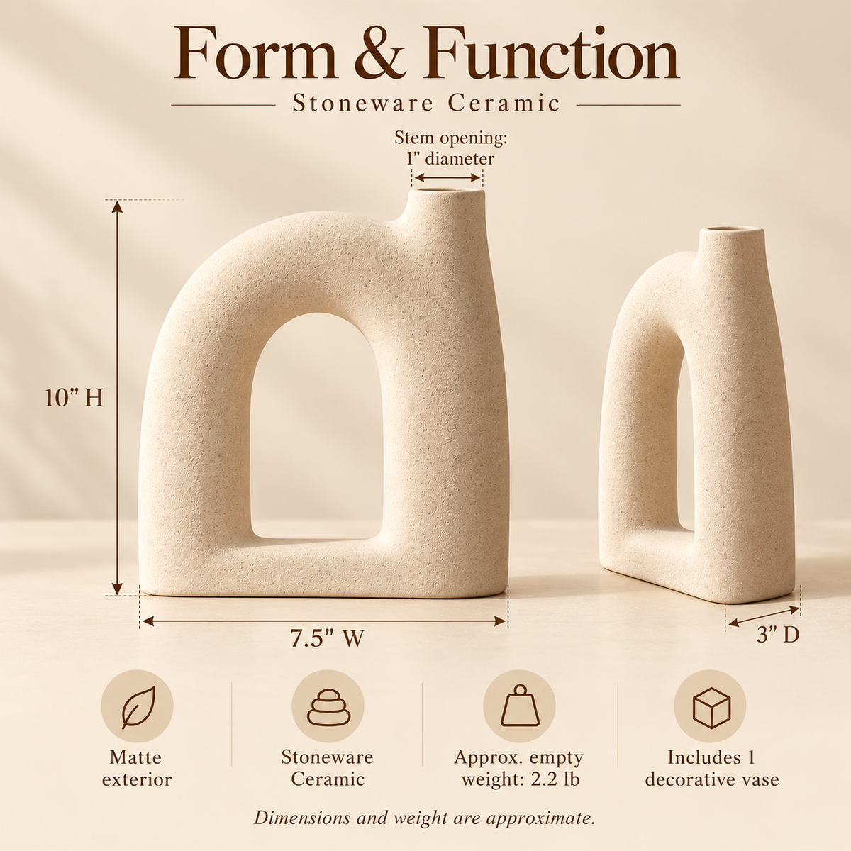 LURSEQIA™ Arc Sculptural Ceramic Vase — Open-Center Arch Flower Vase for Dried Stems, Shelves & Modern Console Decor