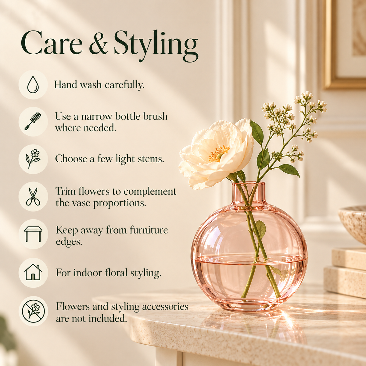 LURSEQIA™ Halo Round Glass Bud Vase — Sphere Flower Vase with Narrow Neck for Single Stems & Small Tabletop Arrangements