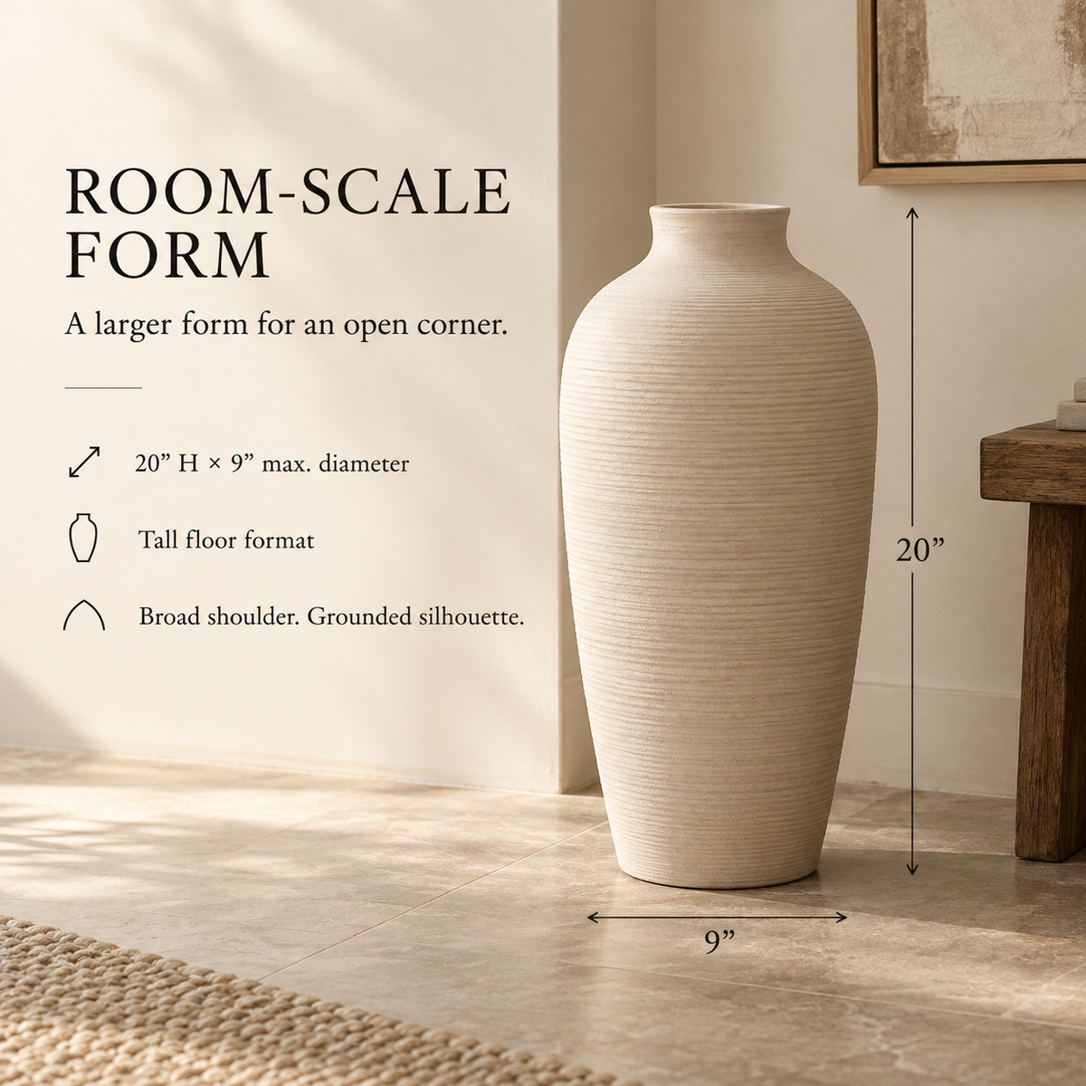 LURSEQIA™ Landmark Tall Ceramic Floor Vase — Textured Stoneware Decorative Vase for Dried Branches, Pampas & Entryway Styling