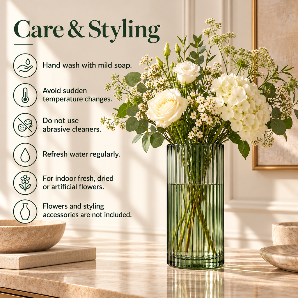 LURSEQIA™ Reed Ribbed Glass Vase — Tall Fluted Flower Vase for Fresh Bouquets, Dining Tables & Console Decor