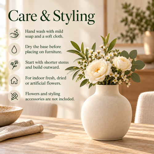 LURSEQIA™ Cove Rounded Ceramic Vase — Matte Stoneware Flower Vase for Dining Tables, Shelves & Entryway Decor