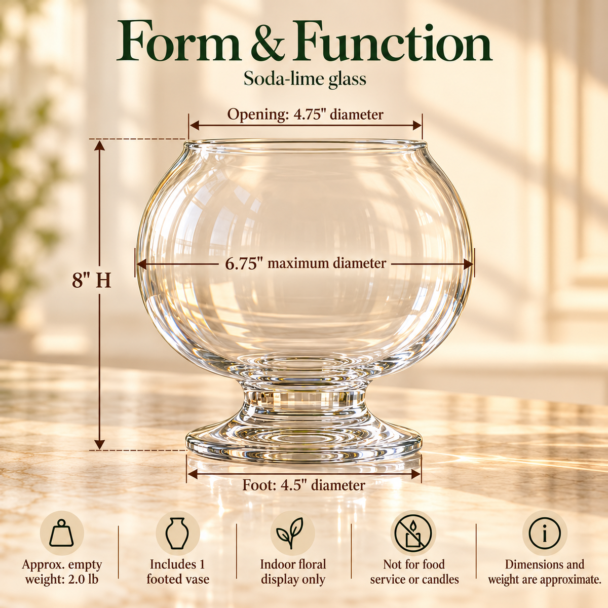 LURSEQIA™ Rise Footed Glass Vase — Pedestal Flower Vase for Dining Centerpieces, Fresh Bouquets & Shelf Styling